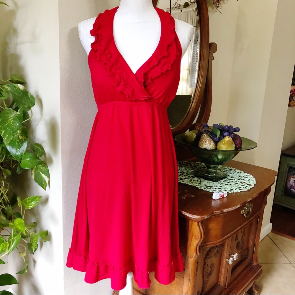 Zoey & Beth Red Ruffled Halter Sundress    J14